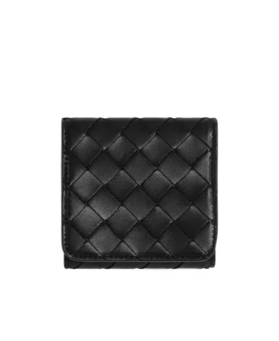 Bottega Veneta Intrecciato Trifold Wallet In Black