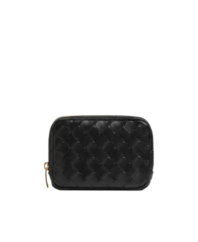 Bottega Veneta Intrecciato All-around Zip Makeup Bag In Black