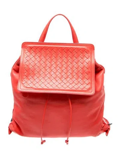 Pre-owned Bottega Veneta Intrecciato Backpack In Red