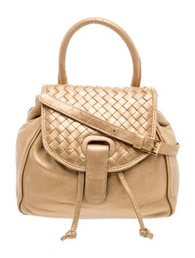 Pre-owned Bottega Veneta Intrecciato Backpack Small Vintage In Gold