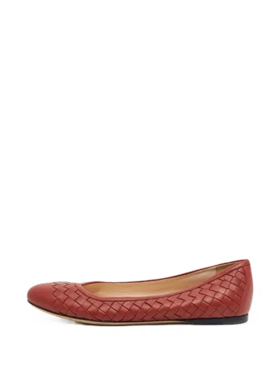 Pre-owned Bottega Veneta Intrecciato Ballet Flats In Brown