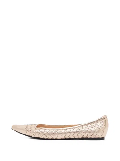 Pre-owned Bottega Veneta Intrecciato Ballet Flats In Gold
