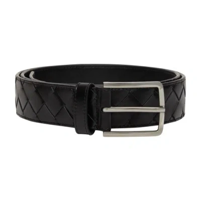 Bottega Veneta Intrecciato Belt In Black_silver