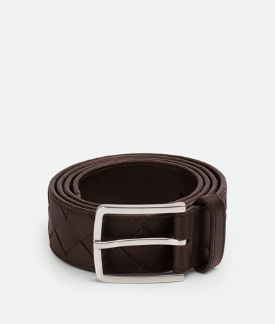 Bottega Veneta Men Intreccio Leather Belt In Brown