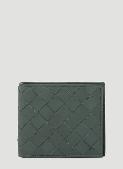Bottega Veneta Intrecciato Bi Fold Leather Wallet In Gray