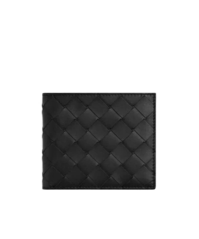 Bottega Veneta Intreciato Knitted Double Fold Wallet In Black