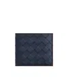 Bottega Veneta Piccolo Bi-fold Wallet In Intrecciato Leather In Blue