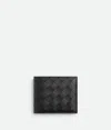 Bottega Veneta Mini Bi-fold Wallet In Leather In Black/madder Brown
