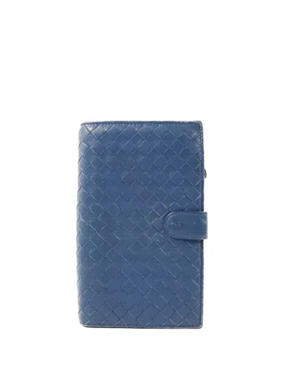 Pre-owned Bottega Veneta Intrecciato Bi-fold Lambskin Wallet In Blue