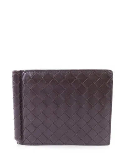 Pre-owned Bottega Veneta Intrecciato Bifold Money-clip Wallet In Brown
