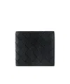 Bottega Veneta Men Leather Wallet With Intrecciato Motif In Black