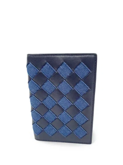 Pre-owned Bottega Veneta Intrecciato Bi-fold Wallet In Blue