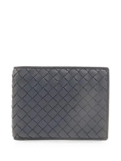 Pre-owned Bottega Veneta Intrecciato Bifold Wallet In Blue