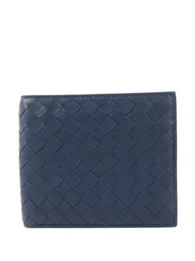 Pre-owned Bottega Veneta Intrecciato Bifold Wallet In Blue