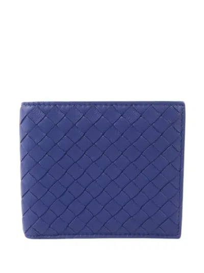 Pre-owned Bottega Veneta Intrecciato Bifold Wallet In Blue