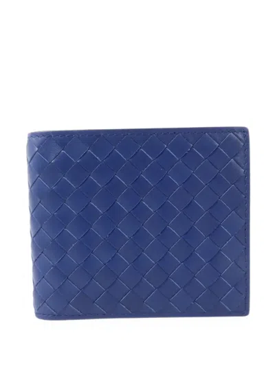 Pre-owned Bottega Veneta Intrecciato Bi-fold Wallet In Blue