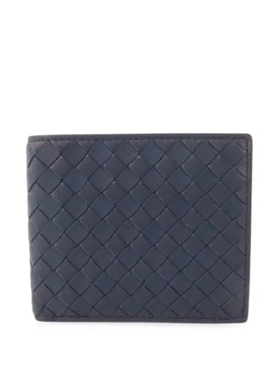 Pre-owned Bottega Veneta Intrecciato Bifold Wallet In Blue