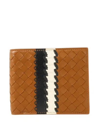 Pre-owned Bottega Veneta Intrecciato Bi-fold Wallet In Brown