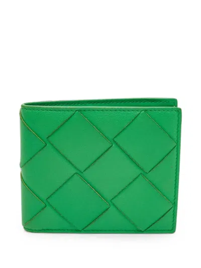 Pre-owned Bottega Veneta Intrecciato Bifold Wallet In Green