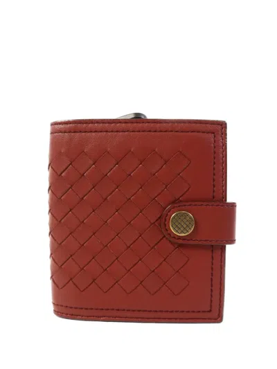 Pre-owned Bottega Veneta Intrecciato Bifold Wallet In Red