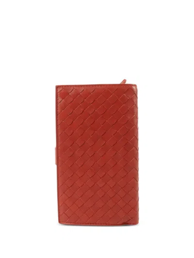 Pre-owned Bottega Veneta Intrecciato Bifold Wallet In Red