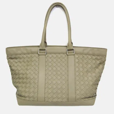 Pre-owned Bottega Veneta Intrecciato Big Zipper Leather Tote Bag Light Green