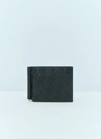 Bottega Veneta Intrecciato Bill Clip Leather Wallet In Black