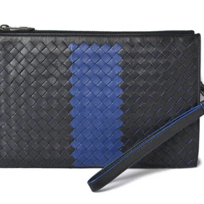 Pre-owned Bottega Veneta Intrecciato Black Blue Intrecciato Clutch Bag Document Case () In Black, Blue