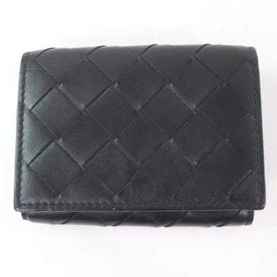 Pre-owned Bottega Veneta Intrecciato Black Blue Intrecciato Wallet (tri-fold) () In Multi