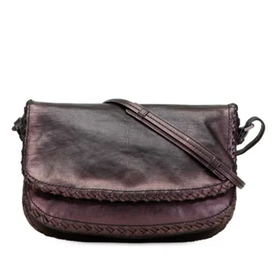 Pre-owned Bottega Veneta Intrecciato Black Gold Purple Leather Shoulder Bag ()