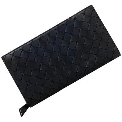 Pre-owned Bottega Veneta Intrecciato Black Intrecciato Long Wallet (bi-fold) ()