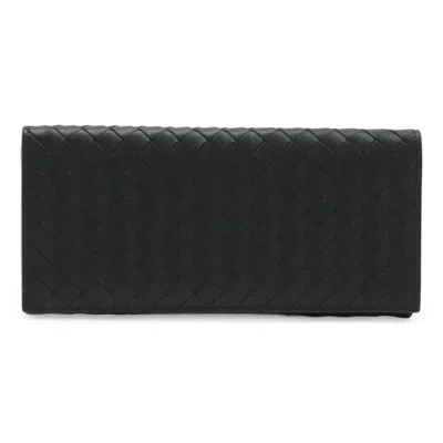 Pre-owned Bottega Veneta Intrecciato Black Leather Long Bill Wallet (bi-fold) ()
