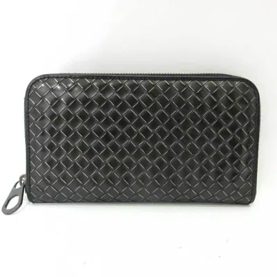 Pre-owned Bottega Veneta Intrecciato Black Leather Long Wallet (bi-fold) ()