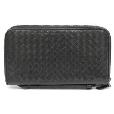 Pre-owned Bottega Veneta Intrecciato Black Leather Long Wallet (bi-fold) ()