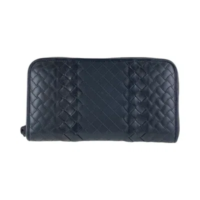 Pre-owned Bottega Veneta Intrecciato Black Leather Long Wallet (bi-fold) ()