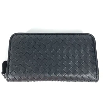 Pre-owned Bottega Veneta Intrecciato Black Leather Long Wallet (bi-fold) ()