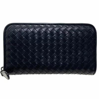 Pre-owned Bottega Veneta Intrecciato Black Leather Long Wallet (bi-fold) ()