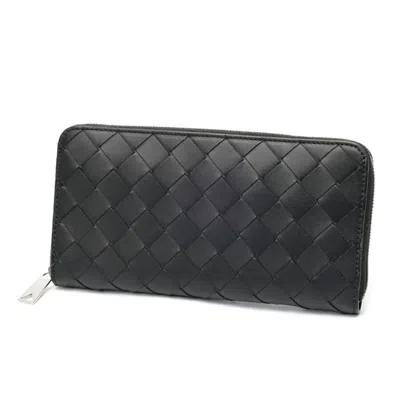 Pre-owned Bottega Veneta Intrecciato Black Leather Long Wallet (bi-fold) ()