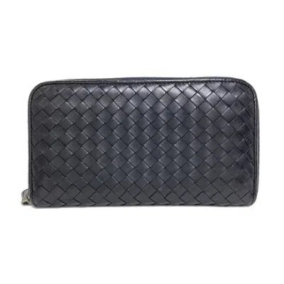 Pre-owned Bottega Veneta Intrecciato Black Leather Long Wallet (bi-fold) ()