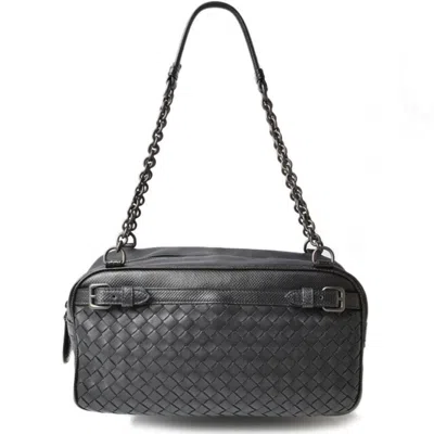 Pre-owned Bottega Veneta Intrecciato Black Leather Shoulder Bag ()