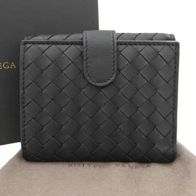 Pre-owned Bottega Veneta Intrecciato Black Leather Wallet (bi-fold) ()