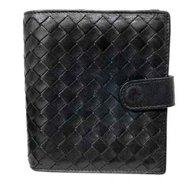 Pre-owned Bottega Veneta Intrecciato Black Leather Wallet (bi-fold) ()