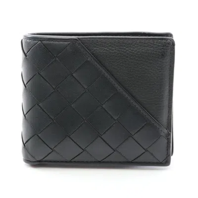 Pre-owned Bottega Veneta Intrecciato Black Leather Wallet (bi-fold) ()