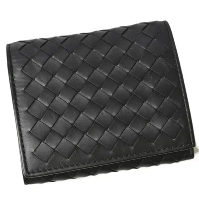 Pre-owned Bottega Veneta Intrecciato Black Leather Wallet (tri-fold) ()