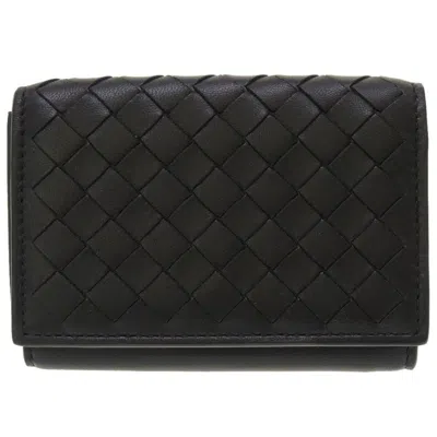 Pre-owned Bottega Veneta Intrecciato Black Leather Wallet (tri-fold) ()