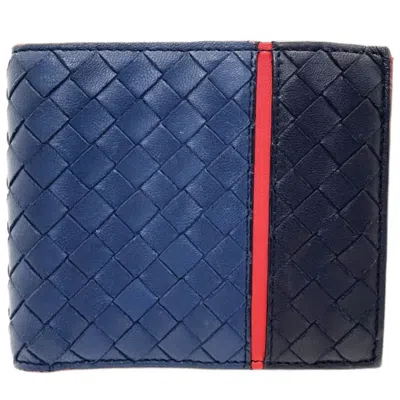 Pre-owned Bottega Veneta Intrecciato Black Navy Red Color Leather Wallet (bi-fold) () In Black, Navy, Red Color