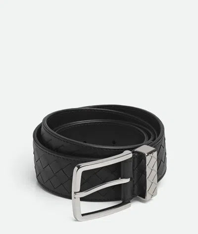 Bottega Veneta Intrecciato Black Silver Leather Belt