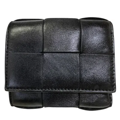 Pre-owned Bottega Veneta Intrecciato Black Wallet (tri-fold) ()