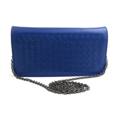Pre-owned Bottega Veneta Intrecciato Blue Leather Chain/shoulder Wallet ()