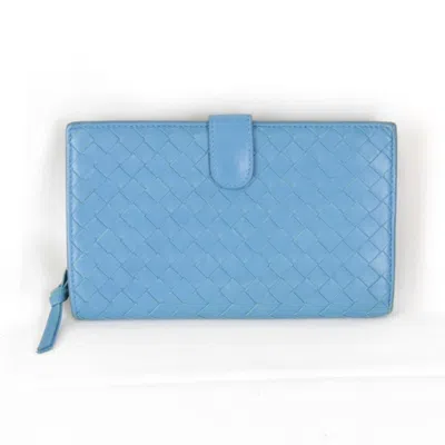 Pre-owned Bottega Veneta Intrecciato Blue Leather Wallet (bi-fold) ()